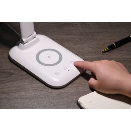 Lámpara de mesa LED regulable con carga inalámbrica QI y USB LUMI LED/7W/230V blanca