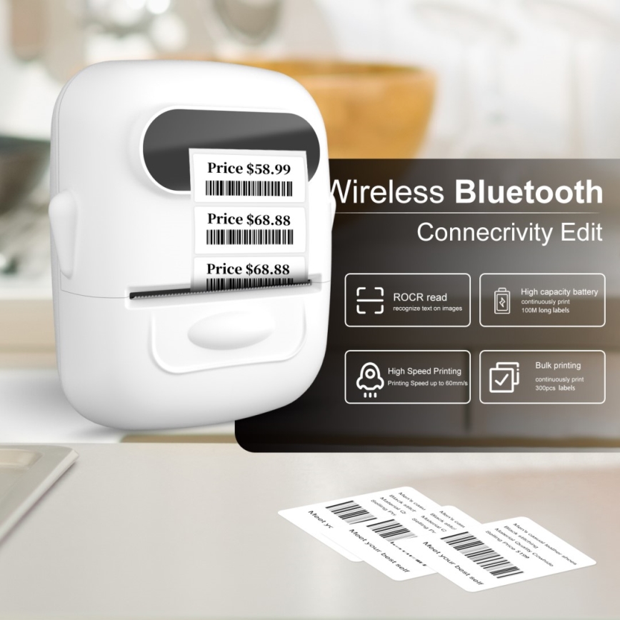 Impresora de etiquetas digital USB-C + etiquetas autoadhesivas 40x30mm