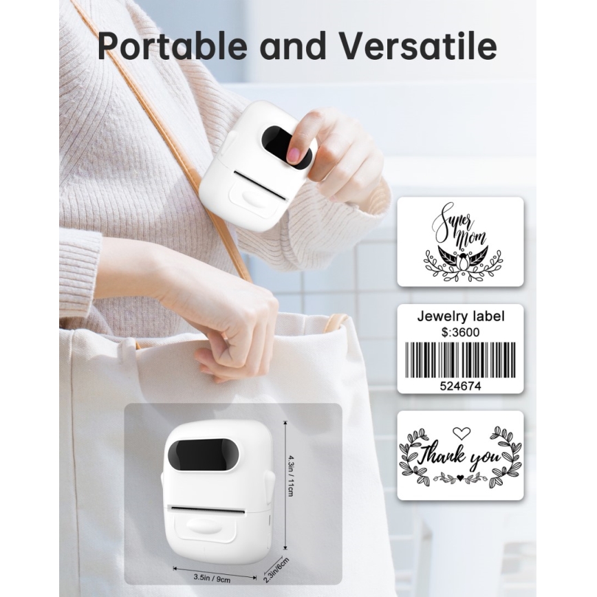Impresora de etiquetas digital USB-C + etiquetas autoadhesivas 40x30mm