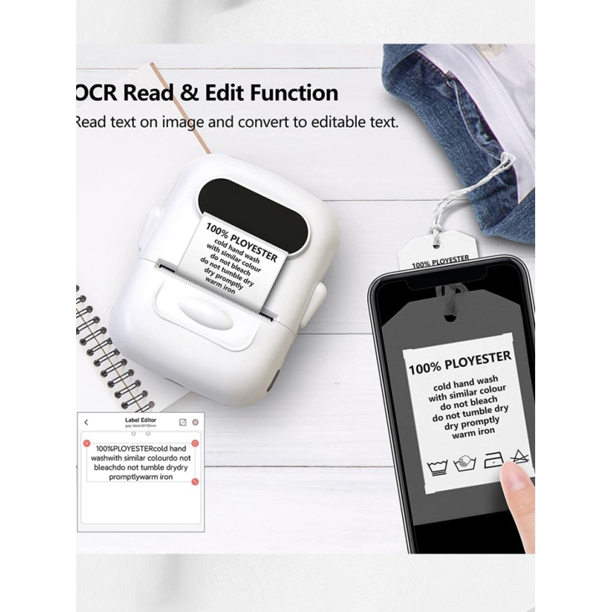 Impresora de etiquetas digital USB-C + etiquetas autoadhesivas 40x30mm