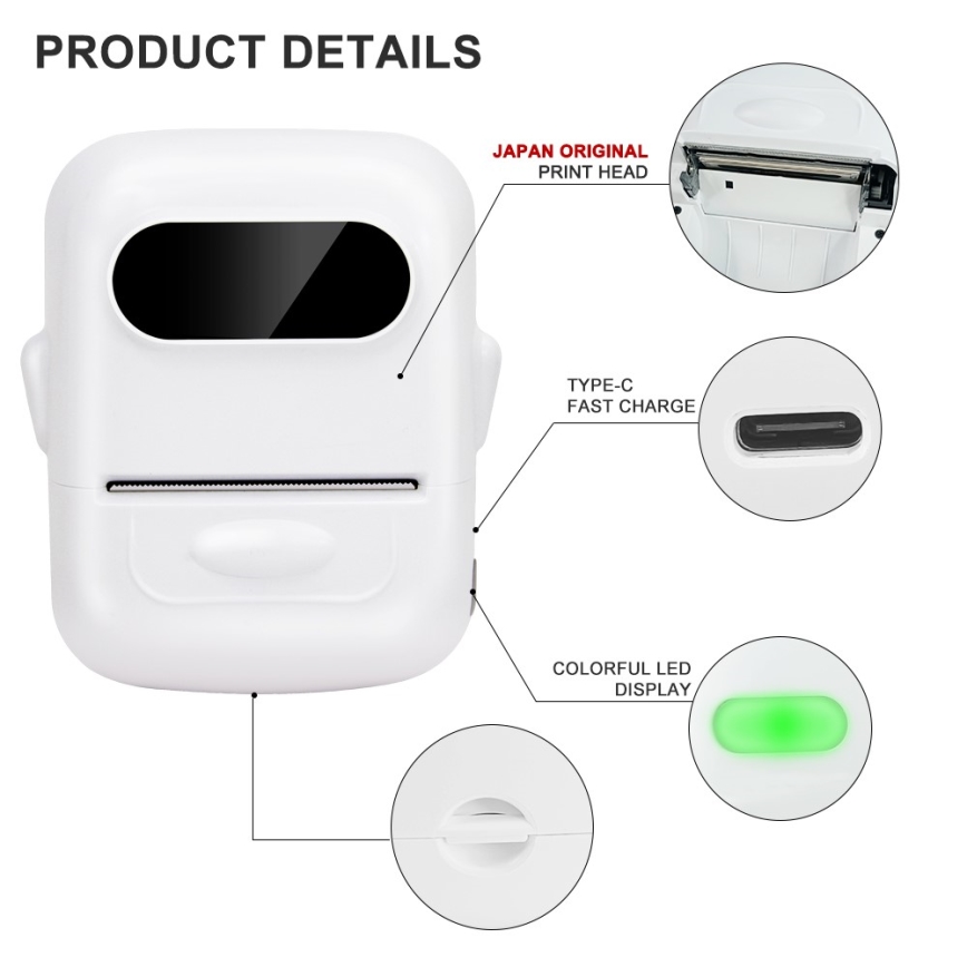 Impresora de etiquetas digital USB-C + etiquetas autoadhesivas 40x30mm