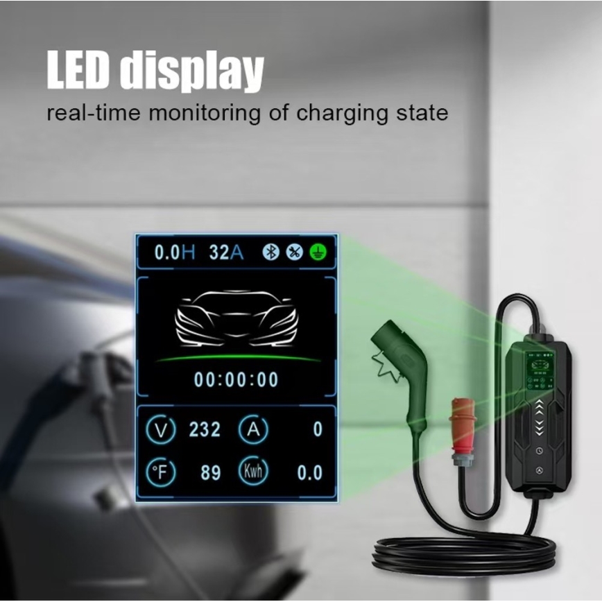Immax - Estación de carga portátil para vehículos eléctricos EV AC Tipo 2 16A/380V 11kW + enchufe 230V, 3,7kW 5m + funda