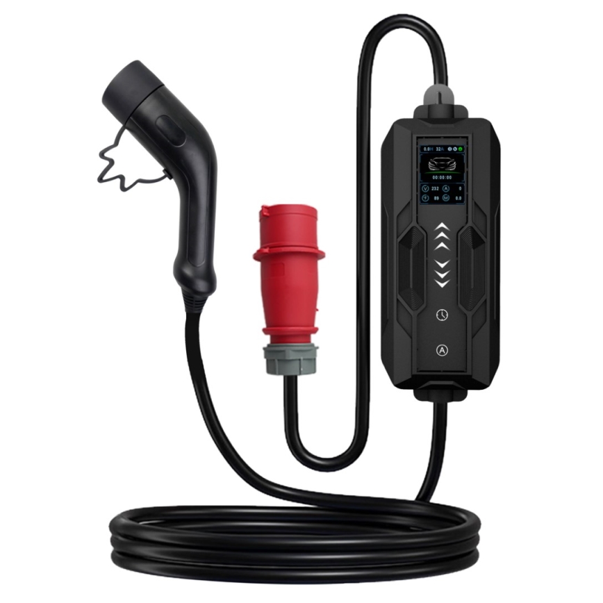 Immax - Estación de carga portátil para vehículos eléctricos EV AC Tipo 2 16A/380V 11kW + enchufe 230V, 3,7kW 5m + funda