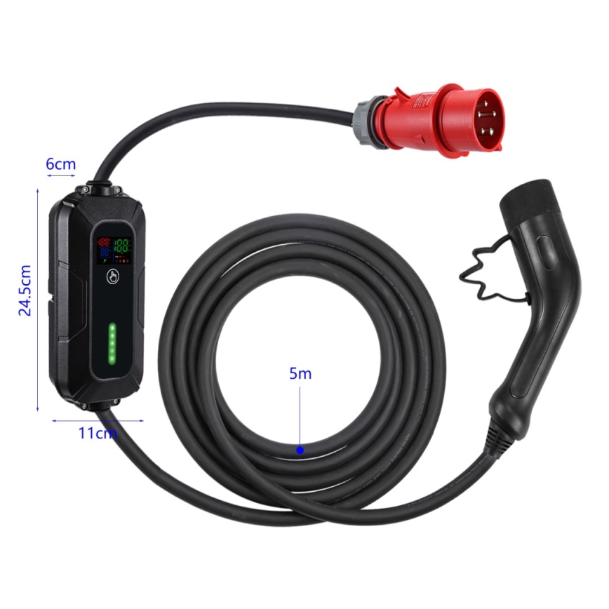 Immax - Estación de carga portátil para vehículos eléctricos EV AC Tipo 2 16A/380V 11kW + enchufe 230V, 3,7kW 5m + funda