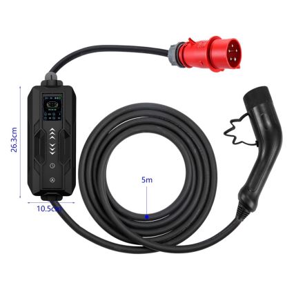 Immax - Estación de carga portátil para vehículos eléctricos EV AC Tipo 2 16A/380V 11kW + enchufe 230V, 3,7kW 5m + funda