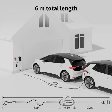 Immax - Estación de carga portátil para vehículos eléctricos EV AC Tipo 2 16A/380V 11kW + enchufe 230V, 3,7kW 5m + funda