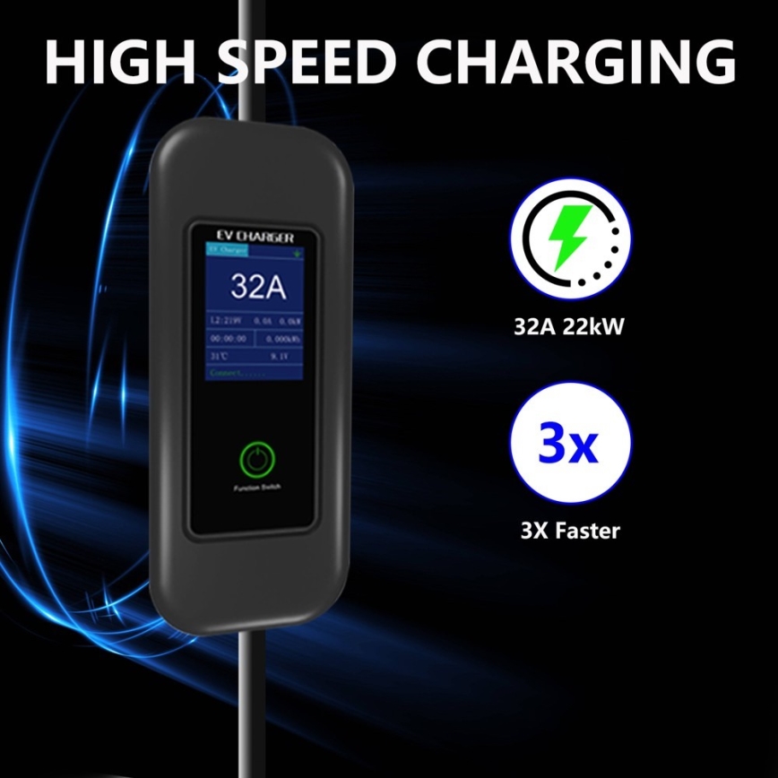 Immax - Estación de carga portátil para vehículos eléctricos EV AC Tipo 2 32A/380V 22kW + enchufe 230V 5m Wi-Fi Tuya