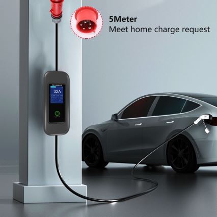 Immax - Estación de carga portátil para vehículos eléctricos EV AC Tipo 2 32A/380V 22kW + enchufe 230V 5m Wi-Fi Tuya