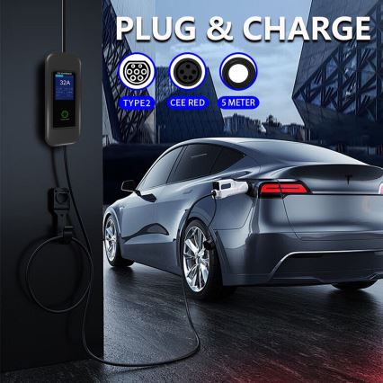 Immax - Estación de carga portátil para vehículos eléctricos EV AC Tipo 2 32A/380V 22kW + enchufe 230V 5m Wi-Fi Tuya