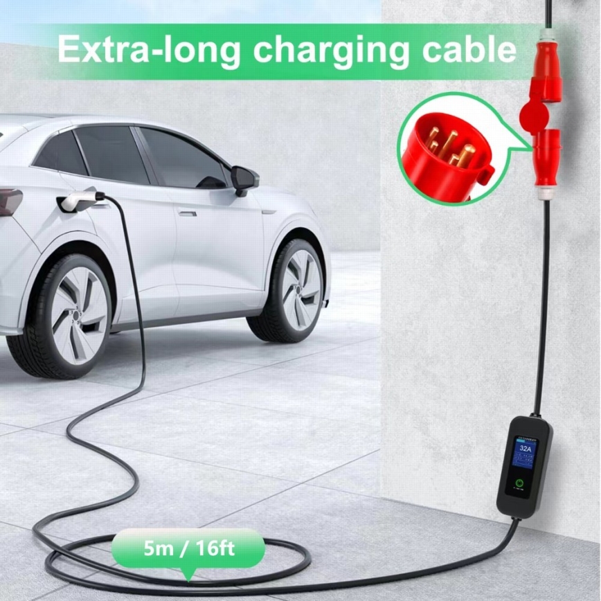 Immax - Estación de carga portátil para vehículos eléctricos EV AC Tipo 2 32A/380V 22kW + enchufe 230V 5m Wi-Fi Tuya