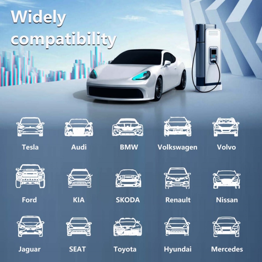 Immax - Estación de carga portátil para vehículos eléctricos EV AC Tipo 2 32A/380V 22kW + enchufe 230V 5m Wi-Fi Tuya
