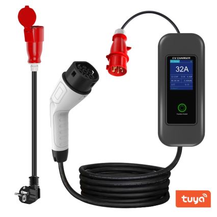 Immax - Estación de carga portátil para vehículos eléctricos EV AC Tipo 2 32A/380V 22kW + enchufe 230V 5m Wi-Fi Tuya