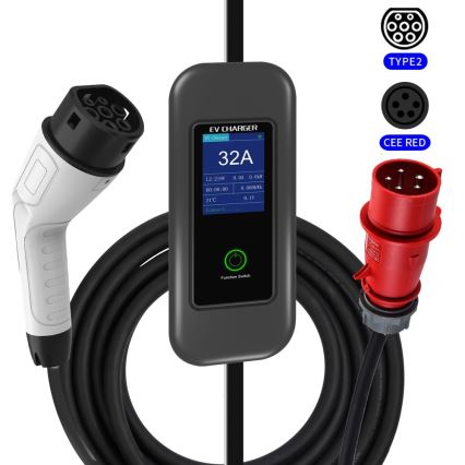 Immax - Estación de carga portátil para vehículos eléctricos EV AC Tipo 2 32A/380V 22kW + enchufe 230V 5m Wi-Fi Tuya