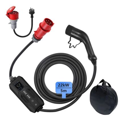 Immax - Estación de carga portátil para vehículos eléctricos EV AC Tipo 2 32A/380V 22kW 5m + funda