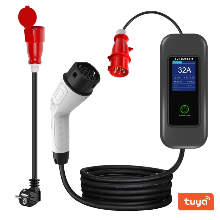Immax - Estación de carga para coches eléctricos AC Type 2 32A/380V 22kW + enchufe 230V 5m Wi-Fi Tuya