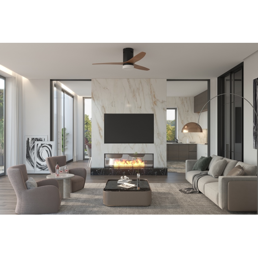 Immax NEO 07142-B - Ventilador de techo LED NEO LITE VENTO LED/18W/230V Tuya Wi-Fi negro/madera + mando a distancia