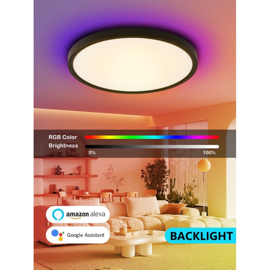 Immax NEO 07170-B60 - LED RGB+CCT Plafón con dimmer NEO LITE TUDO LED/65W/230V 2700-6500K Wi-Fi Tuya negro + control remoto