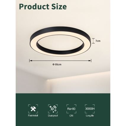 Immax NEO 07210L - Plafón LED regulable PASTEL LED/68W/230V 95 cm negro Tuya + control remoto