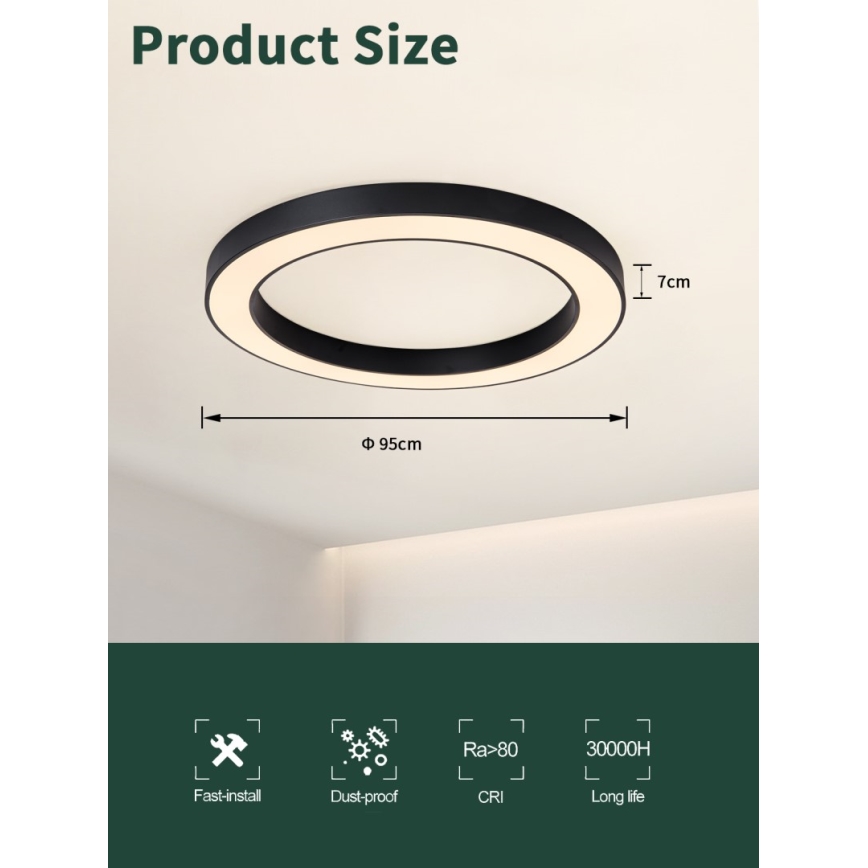 Immax NEO 07210L - Plafón LED regulable PASTEL LED/68W/230V 95 cm negro Tuya + control remoto