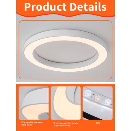 Immax NEO 07213L - Plafón LED regulable PASTEL LED/68W/230V 95 cm blanco Tuya + control remoto