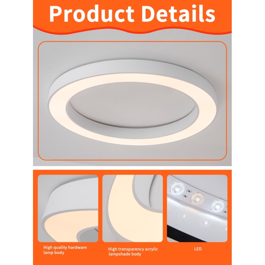 Immax NEO 07213L - Plafón LED regulable PASTEL LED/68W/230V 95 cm blanco Tuya + control remoto