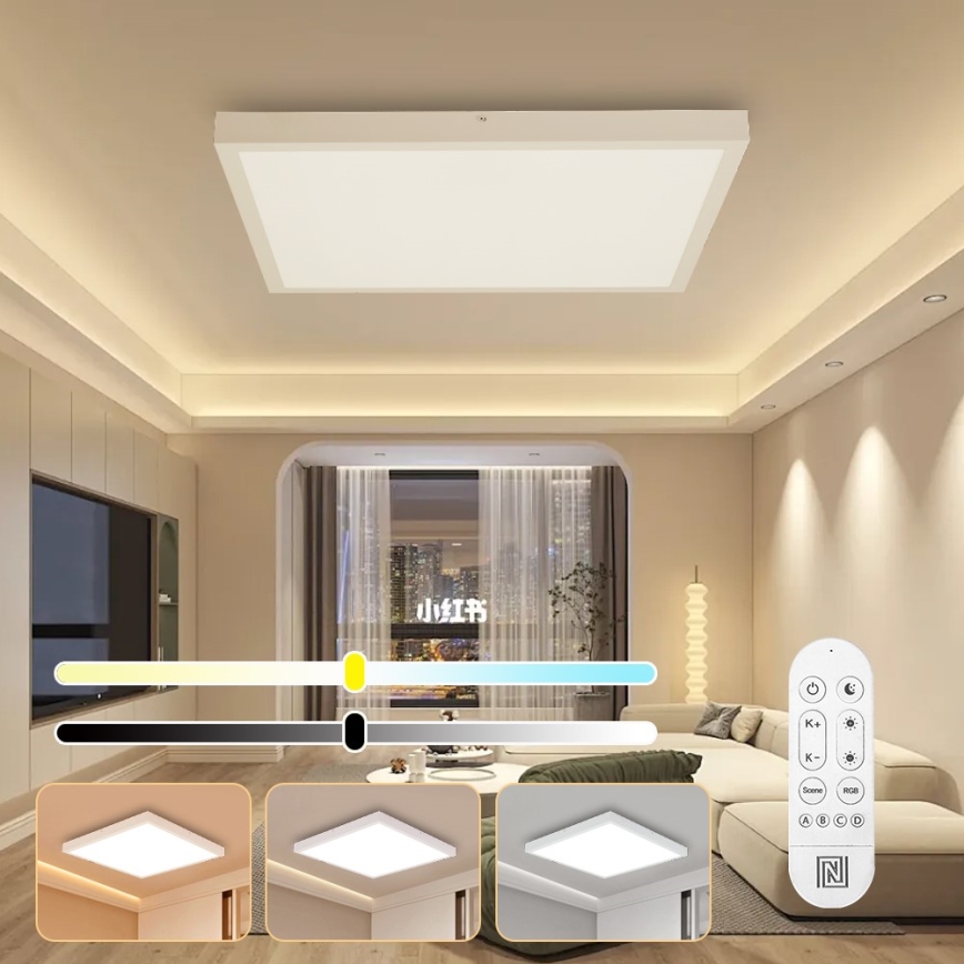 Immax NEO 07277L - Luz de techo LED regulable para baño NEO LITE FRAME LED/50W/230V IP44 Wi-Fi Tuya +remote mando blanco