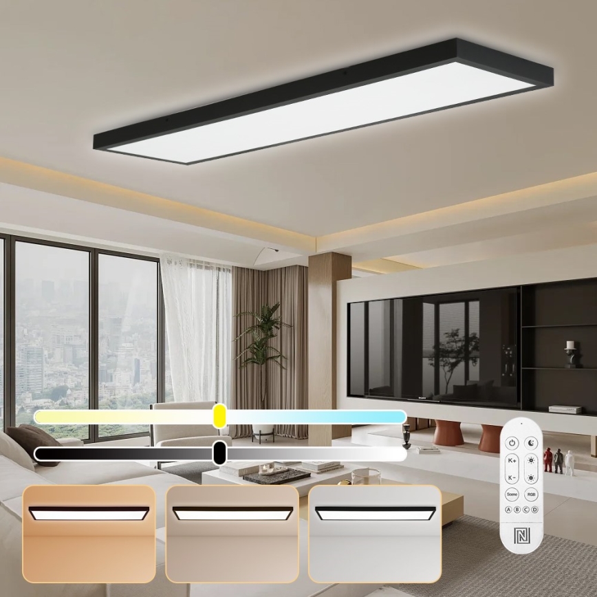 Immax NEO 07278L - Luz de techo LED regulable para baño NEO LITE FRAME LED/50W/230V IP44 Wi-Fi Tuya + control remoto negro
