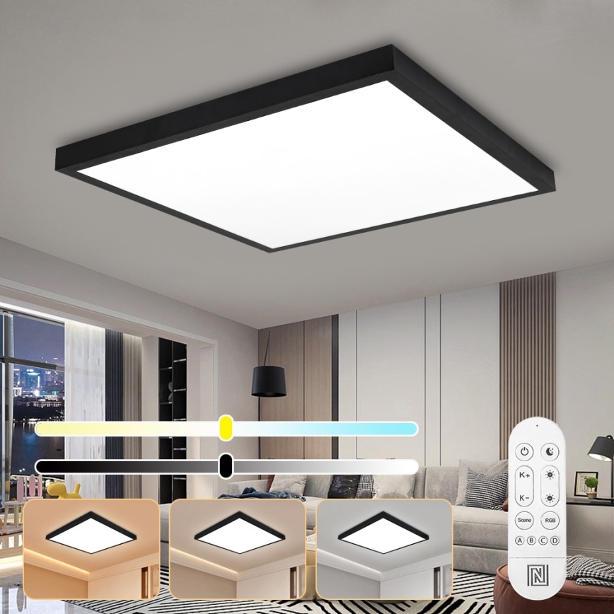 Immax NEO 07279L - Luz de techo LED regulable para baño NEO LITE FRAME LED/50W/230V IP44 Wi-Fi Tuya + control remoto negro