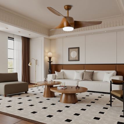 Immax NEO 07286L - Ventilador de techo LED WAVE/18W/230V Wi‑Fi Tuya, marrón Ø 132 cm + mando a distancia