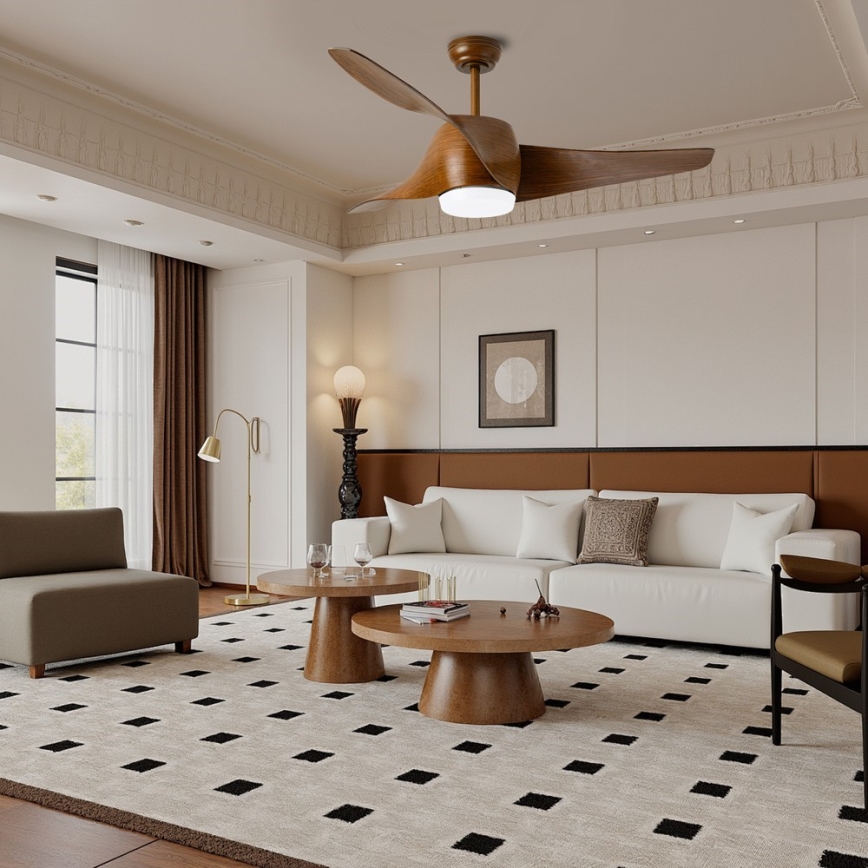 Immax NEO 07286L - Ventilador de techo LED WAVE/18W/230V Wi‑Fi Tuya, marrón Ø 132 cm + mando a distancia