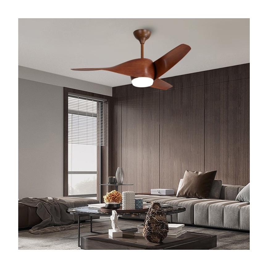 Immax NEO 07286L - Ventilador de techo LED WAVE/18W/230V Wi‑Fi Tuya, marrón Ø 132 cm + mando a distancia