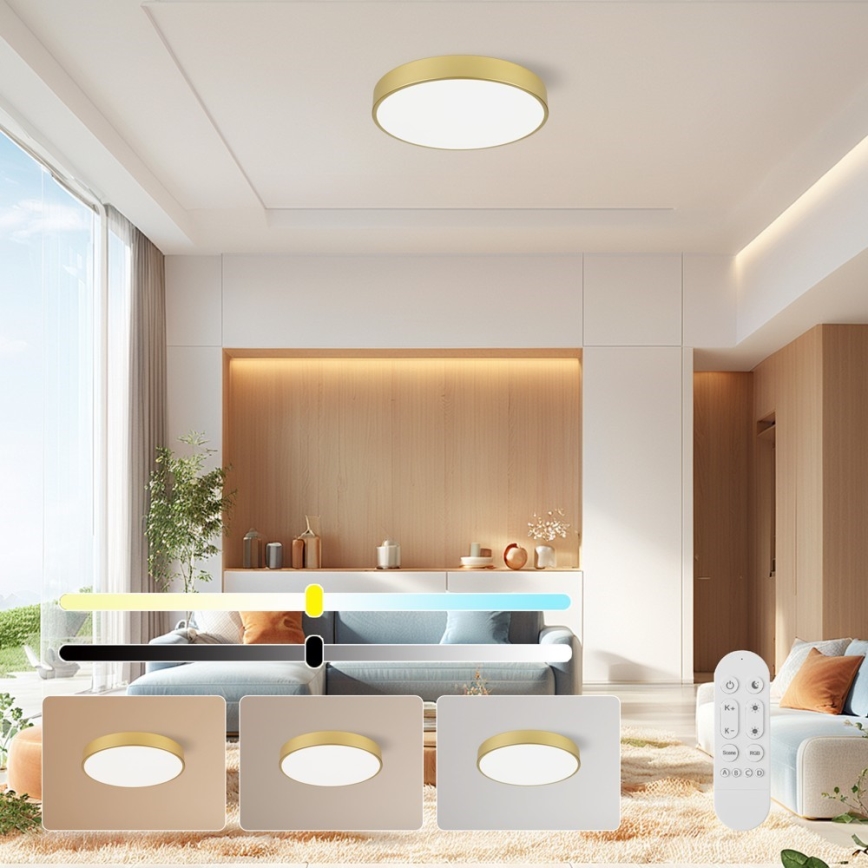 Immax NEO 07292L - Luminaria de techo LED regulable NEO LITE SEMPLICI LED/36W/230V 3000–6000K, Ø 40 cm, Wi‑Fi Tuya, color dorado + mando a distancia