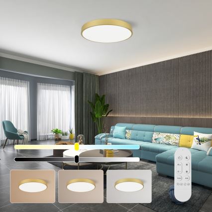 Immax NEO 07293L - Luminaria de techo LED regulable NEO LITE SEMPLICI LED/60W/230V 3000–6000K Ø 60 cm Wi‑Fi Tuya dorada + mando a distancia