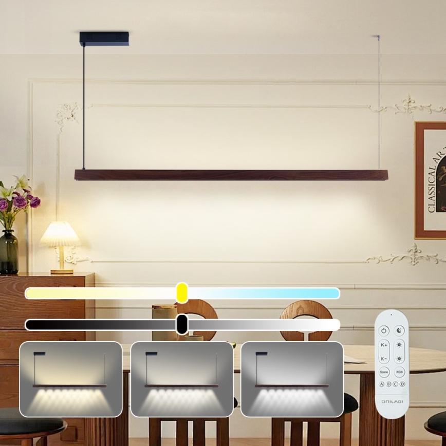 Immax NEO 07301L - Lámpara colgante LED regulable con cable MADEIRA LED/33W/230V Wi-Fi Tuya 152 cm nogal + mando a distancia