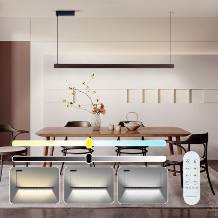 Immax NEO 07302L - Lámpara colgante LED regulable suspendida por cable MADEIRA LED/44W/230V Wi-Fi Tuya 202 cm nogal + mando a distancia