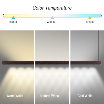 Immax NEO 07302L - Lámpara colgante LED regulable suspendida por cable MADEIRA LED/44W/230V Wi-Fi Tuya 202 cm nogal + mando a distancia