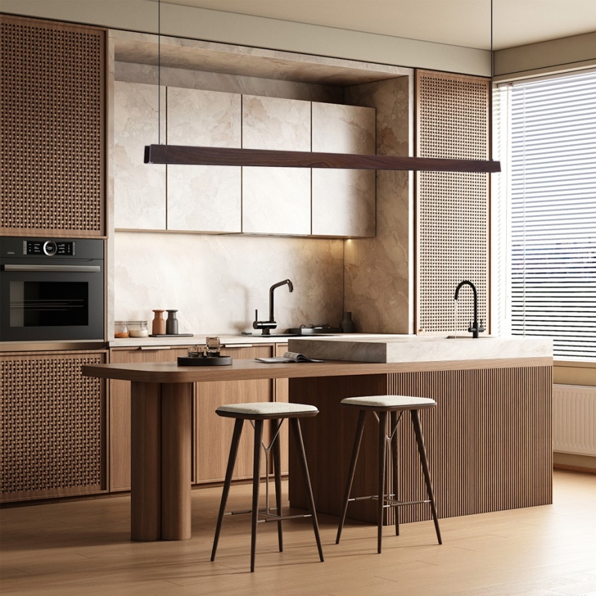 Immax NEO 07302L - Lámpara colgante LED regulable suspendida por cable MADEIRA LED/44W/230V Wi-Fi Tuya 202 cm nogal + mando a distancia