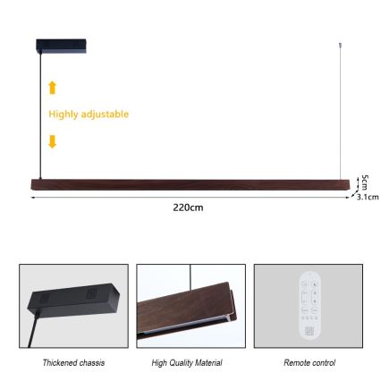 Immax NEO 07302L - Lámpara colgante LED regulable suspendida por cable MADEIRA LED/44W/230V Wi-Fi Tuya 202 cm nogal + mando a distancia