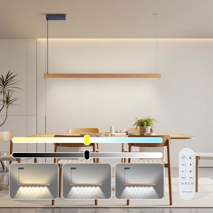 Immax NEO 07303L - Lámpara colgante LED regulable sobre cable MADEIRA LED/26W/230V Wi-Fi Tuya 122 cm roble + mando a distancia