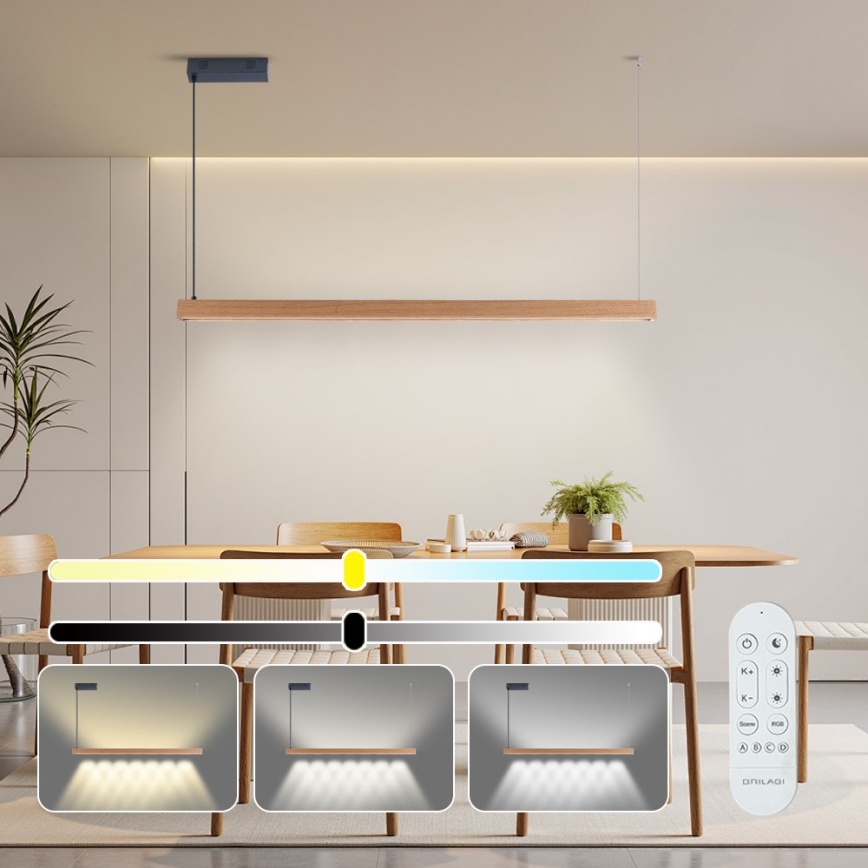 Immax NEO 07303L - Lámpara colgante LED regulable sobre cable MADEIRA LED/26W/230V Wi-Fi Tuya 122 cm roble + mando a distancia