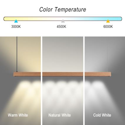 Immax NEO 07303L - Lámpara colgante LED regulable sobre cable MADEIRA LED/26W/230V Wi-Fi Tuya 122 cm roble + mando a distancia