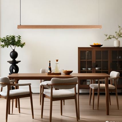 Immax NEO 07303L - Lámpara colgante LED regulable sobre cable MADEIRA LED/26W/230V Wi-Fi Tuya 122 cm roble + mando a distancia