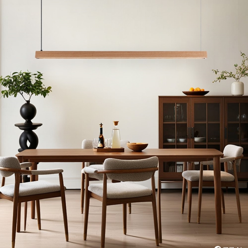 Immax NEO 07303L - Lámpara colgante LED regulable sobre cable MADEIRA LED/26W/230V Wi-Fi Tuya 122 cm roble + mando a distancia