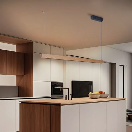 Immax NEO 07303L - Lámpara colgante LED regulable sobre cable MADEIRA LED/26W/230V Wi-Fi Tuya 122 cm roble + mando a distancia