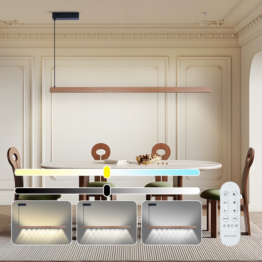 Immax NEO 07304L - Lámpara colgante LED regulable con cable MADEIRA LED/33W/230V Wi-Fi Tuya 152 cm roble + mando a distancia