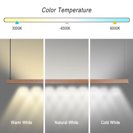 Immax NEO 07304L - Lámpara colgante LED regulable con cable MADEIRA LED/33W/230V Wi-Fi Tuya 152 cm roble + mando a distancia