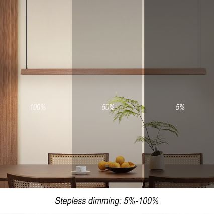 Immax NEO 07304L - Lámpara colgante LED regulable con cable MADEIRA LED/33W/230V Wi-Fi Tuya 152 cm roble + mando a distancia