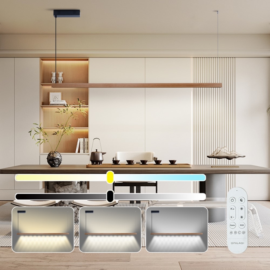 Immax NEO 07305L - Lámpara colgante LED regulable con cable MADEIRA LED/44W/230V Wi‑Fi Tuya 202 cm roble + mando a distancia