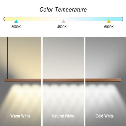 Immax NEO 07305L - Lámpara colgante LED regulable con cable MADEIRA LED/44W/230V Wi‑Fi Tuya 202 cm roble + mando a distancia