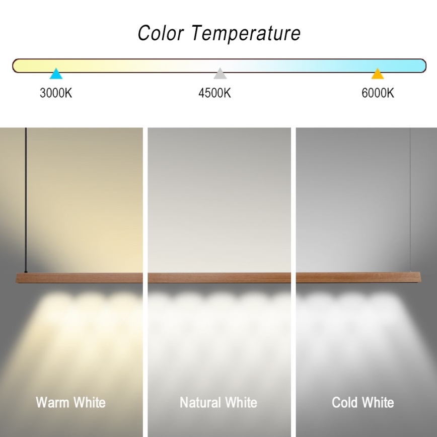 Immax NEO 07305L - Lámpara colgante LED regulable con cable MADEIRA LED/44W/230V Wi‑Fi Tuya 202 cm roble + mando a distancia